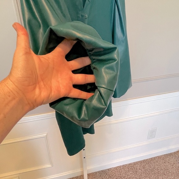 Chico's faux leather 3 henley ribbed v neck teal XL blouse top shirt bold NWOT - Picture 4 of 7